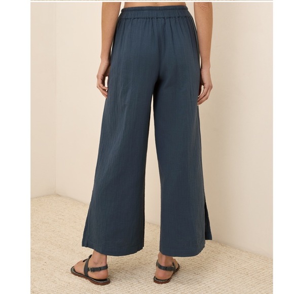 Pact Women's Blue Gauze Wide Leg Palazzo Pants Drawstring Waist Size L - Picture 3 of 13